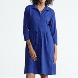 EILEEN FISHER Blue Linen Blend Button Down Shirt Dress 3/4 Sleeve S